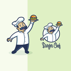 Chef with holding burger logo mascot illustration