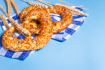 Oktoberfest concept - pretzels on a traditional napkin