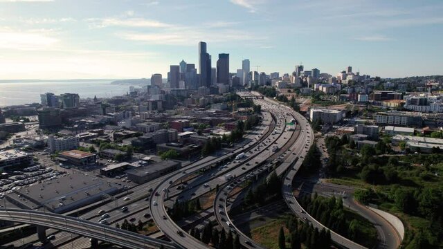 American City Aerial Background of Seattle Washington Skyline