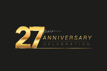 Obraz premium 27th years anniversary celebration logotype. Anniversary logo with golden and silver color isolated on black background, vector design for celebration, invitation card, and greeting card.