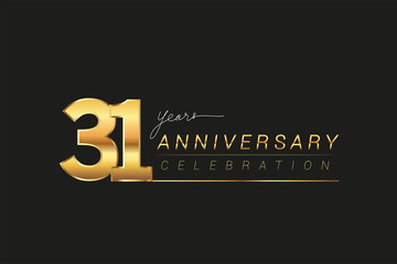 31st years anniversary celebration logotype. Anniversary logo with golden and silver color isolated on black background, vector design for celebration, invitation card, and greeting card.