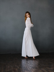 attractive woman in white dress glamor posing model