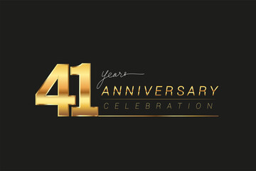 41st years anniversary celebration logotype. Anniversary logo with golden and silver color isolated on black background, vector design for celebration, invitation card, and greeting card.