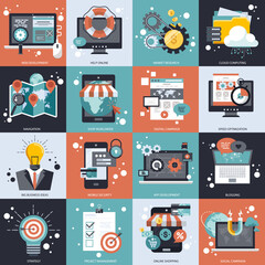 Business and technology icon set for websites and mobile applications. Flat vector illustration