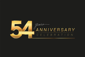 54th years anniversary celebration logotype. Anniversary logo with golden and silver color isolated on black background, vector design for celebration, invitation card, and greeting card.