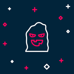 Line Funny and scary ghost mask for Halloween icon isolated on blue background. Happy Halloween party. Colorful outline concept. Vector