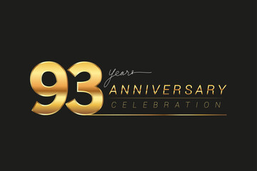 93rd years anniversary celebration logotype. Anniversary logo with golden and silver color isolated on black background, vector design for celebration, invitation card, and greeting card.