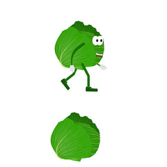 Head of cabbage. Cabbage is a cartoon character, vector illustration