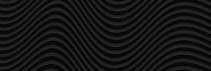 Abstract 3D black wavy background. Minimalist empty striped blank BG for business presentation, vector illustration.
