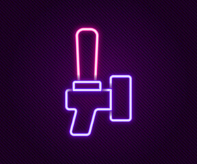 Obraz premium Glowing neon line Beer tap icon isolated on black background. Colorful outline concept. Vector