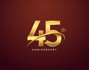 45th anniversary logotype golden color with swoosh, isolated on elegant background for anniversary celebration event.