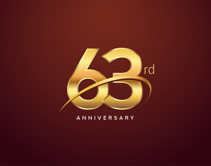 63rd anniversary logotype golden color with swoosh, isolated on elegant background for anniversary celebration event.