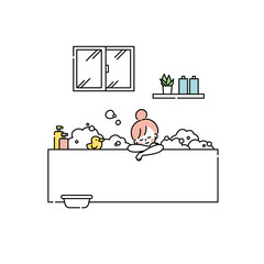 お風呂に入ってリラックスする女性