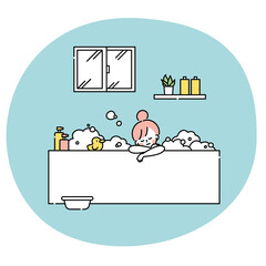 お風呂に入ってリラックスする女性