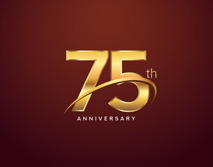 75th anniversary logotype golden color with swoosh, isolated on elegant background for anniversary celebration event.