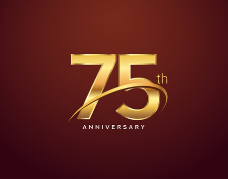 75th anniversary logotype golden color with swoosh, isolated on elegant background for anniversary celebration event.