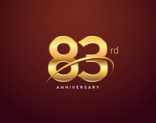 83rd anniversary logotype golden color with swoosh, isolated on elegant background for anniversary celebration event.