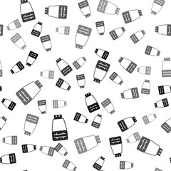Black Photo camera flash icon isolated seamless pattern on white background. Vector