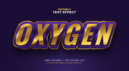 Oxygen Text in Gold and Purple with 3D Embossed Effect. Editable Text Style Effect