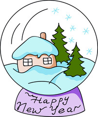 snow globe with winter landscape, new year gift