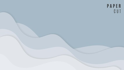 Abstract Soft Blue Wavy Shapes Papercut Style Background