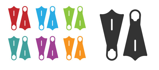 Black Rubber flippers for swimming icon isolated on white background. Diving equipment. Extreme sport. Sport equipment. Set icons colorful. Vector © Kostiantyn