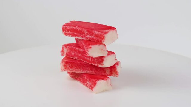 Crab Sticks Surimi on white background.