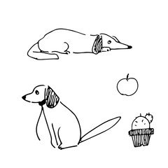手描きダックスフンド線画