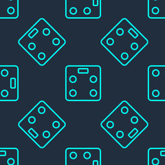 Green line Smart bathroom scales icon isolated seamless pattern on blue background. Weight measure equipment. Internet of things concept with wireless connection. Vector