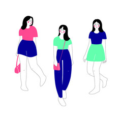 Cute young women. Hand drawn vector illustration.
