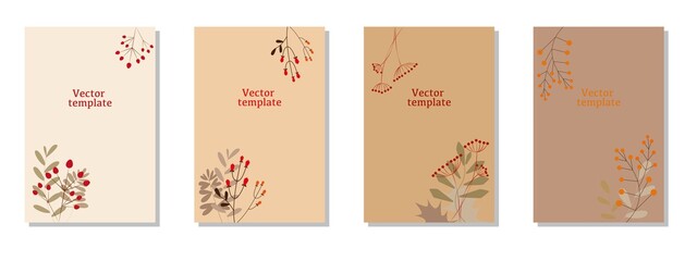 Set of autumn concept leaflet frame. Autumn and winter natural plants decoration vector template. Beautiful natural brochure design. Vector illustration.