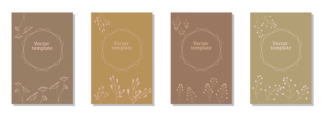 Set of autumn concept leaflet frame. Autumn and winter natural plants decoration vector template. Beautiful natural brochure design. Vector illustration. 