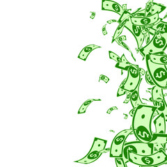 American dollar notes falling. Messy USD bills on