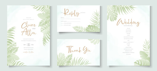 Wedding invitation template with tropical palm leaf design