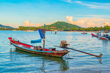 Longtail boats from fishermen on the beach Koh Samui Thailand.