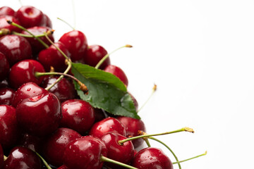 fresh cherries pattern isolated on white background, top view
