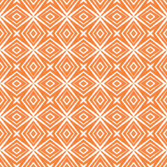 Ethnic hand painted pattern. Orange symmetrical