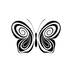 butterfly vector logo design template, hand-drawn designs of abstract butterfly, minimal design logo design template in black and white color.