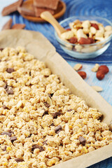 Homemade granola with nuts and chocolate