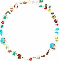 水彩画のハワイアイコン丸フレーム