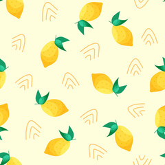 Seamless pattern with lemons and lines.