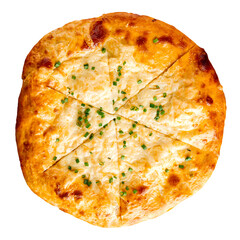 Isolated georgian megrel khachapuri cheese bread with spring onion