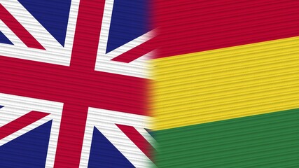 Bolivia and United Kingdom Flags Together Fabric Texture Background