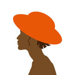 beautiful tanned woman with short hair in a red hat