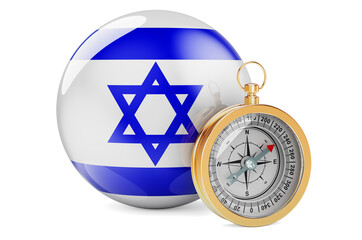 Compass with Israeli flag. Travel and tourism in Israel concept. 3D rendering