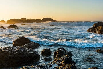 The morning waves hit the reefs on the eastern coast of Taiwan
