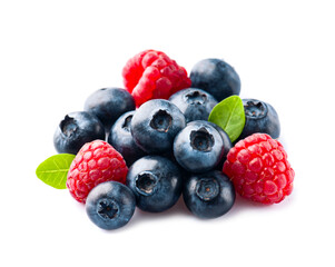 Ripe blueberries and raspberry