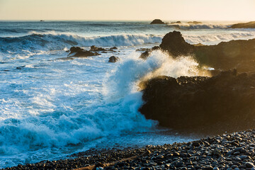 The morning waves hit the reefs on the eastern coast of Taiwan