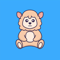 Cute sheep is sitting. Animal cartoon concept isolated. Can used for t-shirt, greeting card, invitation card or mascot. Flat Cartoon Style