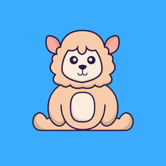 Cute sheep is sitting. Animal cartoon concept isolated. Can used for t-shirt, greeting card, invitation card or mascot. Flat Cartoon Style